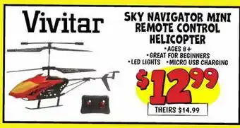 Ollie's Vivitar SKY NAVIGATOR MINI REMOTE CONTROL HELICOPTER offer