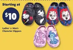 Family Dollar Ladies' or Men's Character Slippers offer