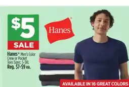 Dollar General Hanes Men's Color Crew or Pocket Tees offer