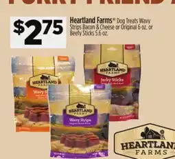 Dollar General Heartland Farms Dog Treats Wavy Strips Bacon Cheese or Original 6 oz. or Beefy Sticks 5.6 oz offer