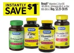 Dollar General Rexall Vitamins C, D or D3 60-200 ct., Echinacea 60 ct. or Zinc 100-200 ct offer