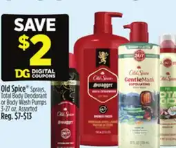 Dollar General Old Spice Sprays, Total Body Deodorant, or Body Wash Pumps offer