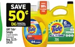 Dollar General ANY Tide Simply Liquid Laundry Detergent offer