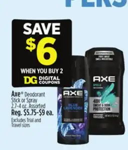 Dollar General Axe Deodorant Stick or Spray offer
