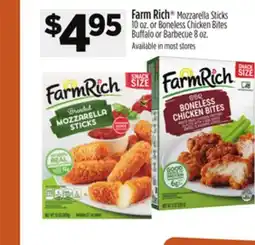 Dollar General Farm Rich Mozzarella Sticks 10 oz. or Boneless Chicken Bites Buffalo or Barbecue 8 oz offer