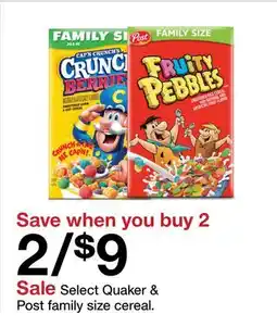Target Select Quaker & Post family size cereal offer