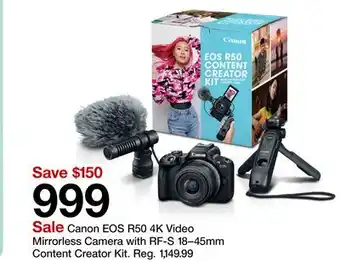 Target Canon EOS r50 4K Video Mirrorless Camera with RF-S 18-45mm Content Creator Kit offer