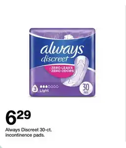 Target Always Discreet 30-ct. incontinence pads offer