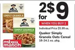 Safeway Quaker Simply Granola Oats Cereal offer