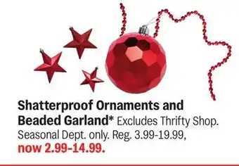 Meijer Shatterproof Ornaments and Beaded Garland offer