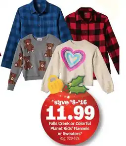Meijer Falls Creek or Colorful Planet Kids' Flannels or Sweaters offer