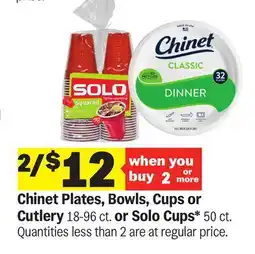 Meijer Chinet Plates, Bowls, Cups or Cutlery 18-96 ct. or Solo Cups 50 ct offer