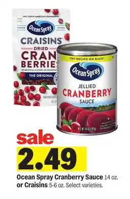 Meijer Ocean Spray Cranberry Sauce 14 oz. or Craisins 5-6 oz offer