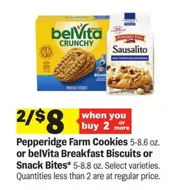 Meijer Pepperidge Farm Cookies 5-8.6 oz. or belVita Breakfast Biscuits or Snack Bites* 5-8.8 oz offer