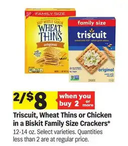Meijer Triscuit, Wheat Thins or Chicken in a Biskit Family Size Crackers offer