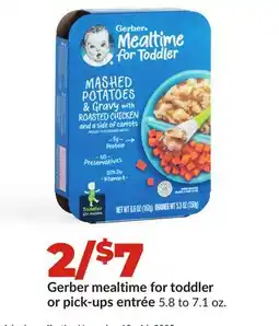 Hy-Vee Gerber mealtime for toddler or pick-ups entrée offer