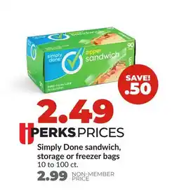 Hy-Vee Simply Done sandwich, storage or freezer bags offer