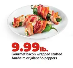 Hy-Vee Gourmet bacon wrapped stuffed Anaheim or jalapeño peppers offer