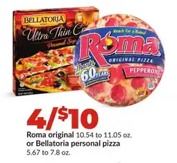 Hy-Vee Roma original 10.54 to 11.05 oz. or Bellatoria personal pizza 5.67 to 7.8 oz offer