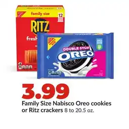 Hy-Vee Family Size Nabisco Oreo cookies or Ritz crackers offer