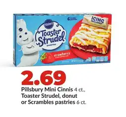 Hy-Vee Pillsbury Mini Cinnis 4 ct., Toaster Strudel, donut or Scrambles pastries 6 ct offer