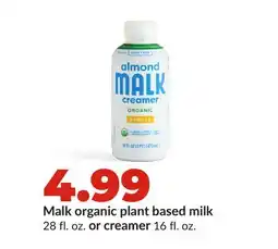 Hy-Vee Malk organic plant based milk 28 fl. oz. or creamer 16 fl. oz offer