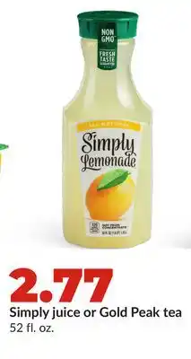 Hy-Vee Simply juice or Gold Peak tea offer