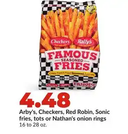 Hy-Vee Arby's, Checkers, Red Robin, Sonic fries, tots or Nathan's onion rings offer