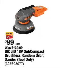 The Home Depot RIDGID 18V SubCompact Brushless Random Orbit Sander (Tool Only) offer