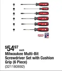 The Home Depot Milwaukee Multi-Bit Screwdriver Set with Cushion Grip (6 Piece) offer