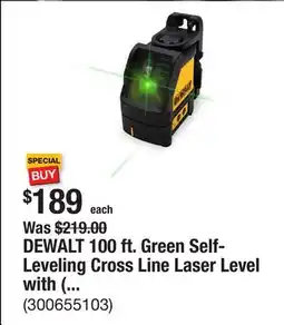 The Home Depot DEWALT 100 ft. Green Self-Leveling Cross Line Laser Level with (3) AA Batteries & Case offer