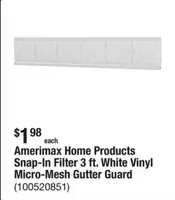 The Home Depot Amerimax Home Products Snap-In Filter 3 ft. White Vinyl Micro-Mesh Gutter Guard offer