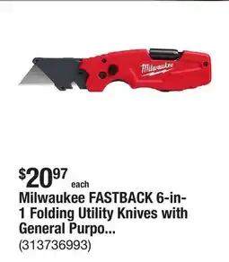 The Home Depot Milwaukee FASTBACK 6-in-1 Folding Utility Knives with General Purpose Blade offer