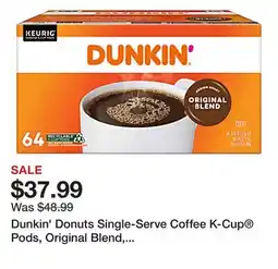 Office Depot Dunkin' Donuts Single-Serve Coffee K-Cup Pods, Original Blend, Medium Roast, Carton Of 64 Pods offer