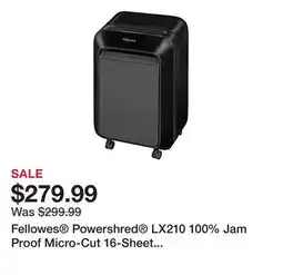 Office Depot Fellowes Powershred LX210 100% Jam Proof Micro-Cut 16-Sheet Shredder, Black 5015201 offer