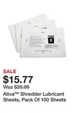 Office Depot Ativa Shredder Lubricant Sheets, Pack Of 100 Sheets offer