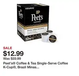 Office Depot Peet's Coffee & Tea Single-Serve Coffee K-Cup , Brazil Minas Naturais, Carton Of 22 offer