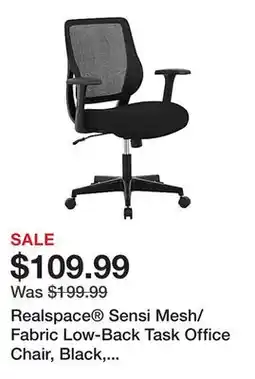 Office Depot Realspace Sensi Mesh/Fabric Low-Back Task Office Chair, Black, BIFMA Compliant offer