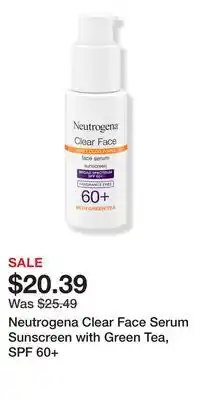 Ulta Beauty Neutrogena Clear Face Serum Sunscreen with Green Tea, SPF 60+ offer