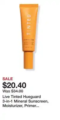 Ulta Beauty Live Tinted Hueguard 3-in-1 Mineral Sunscreen, Moisturizer, Primer SPF 30 offer