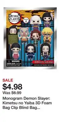 Game Stop Monogram Demon Slayer: Kimetsu no Yaiba 3D Foam Bag Clip Blind Bag Series 4 (Styles May Vary) offer