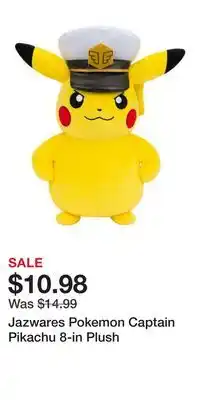 Game Stop Jazwares Pokemon Captain Pikachu 8-in Plush offer