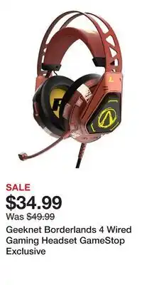Game Stop Geeknet Borderlands 4 Wired Gaming Headset GameStop Exclusive offer