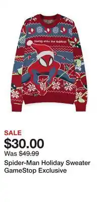 Game Stop Spider-Man Holiday Sweater GameStop Exclusive offer