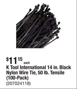 The Home Depot K Tool International 14 in. Black Nylon Wire Tie, 50 lb. Tensile (100-Pack) offer