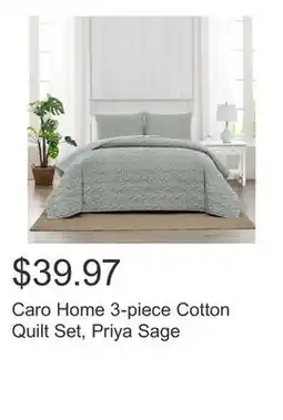 Costco Caro Home 3-piece Cotton Quilt Set, Priya Sage offer