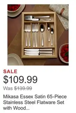 Costco Mikasa Essex Satin 65-Piece Stainless Steel Flatware Set with Wood Caddy offer