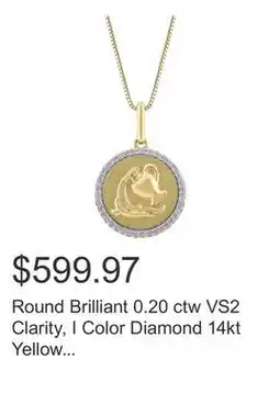 Costco Round Brilliant 0.20 ctw VS2 Clarity, I Color Diamond 14kt Yellow Gold Zodiac Pendant offer