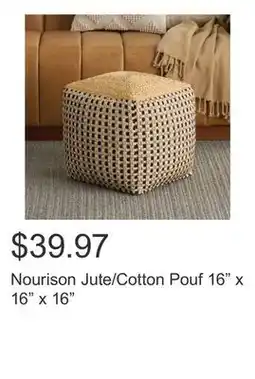 Costco Nourison Jute/Cotton Pouf 16 x 16 x 16 offer