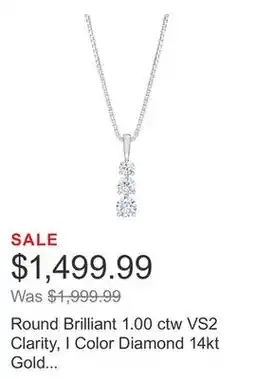 Costco Round Brilliant 1.00 ctw VS2 Clarity, I Color Diamond 14kt Gold Three Stone Pendant offer
